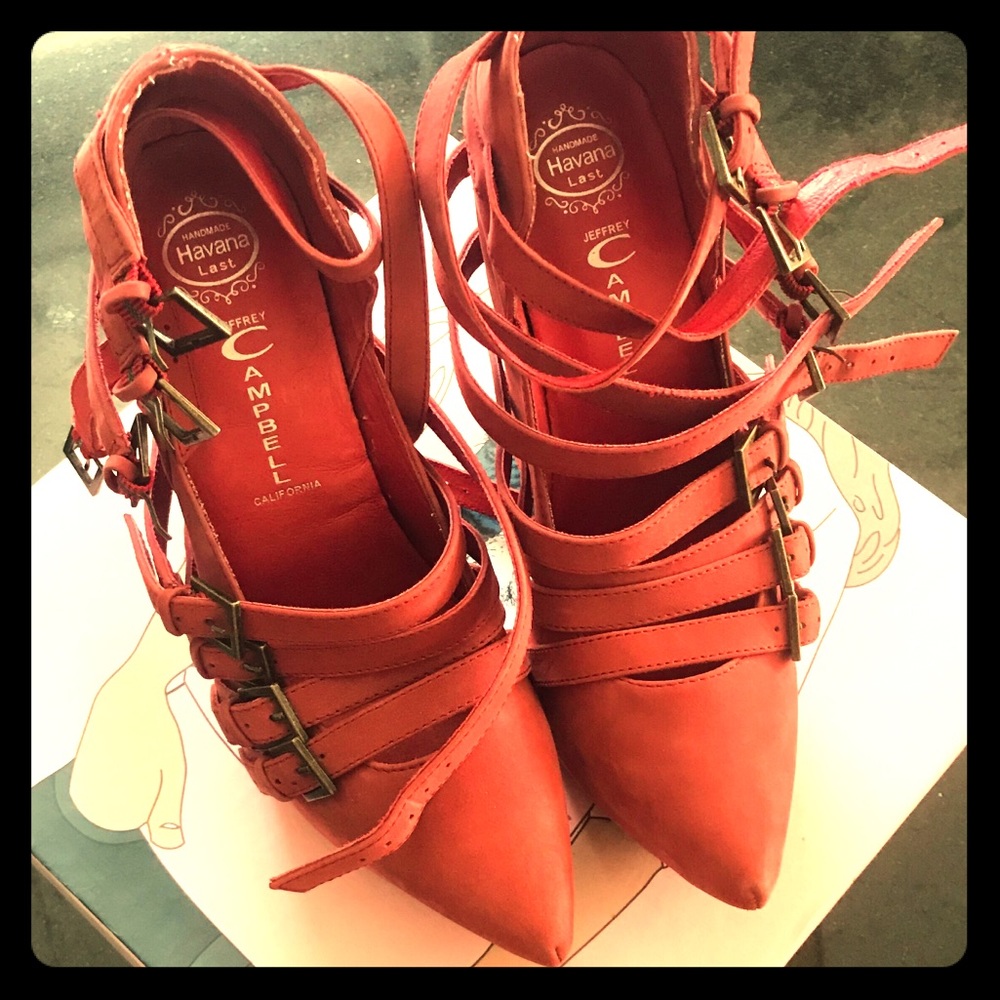 Jeffery Campbell brick red suede wedges